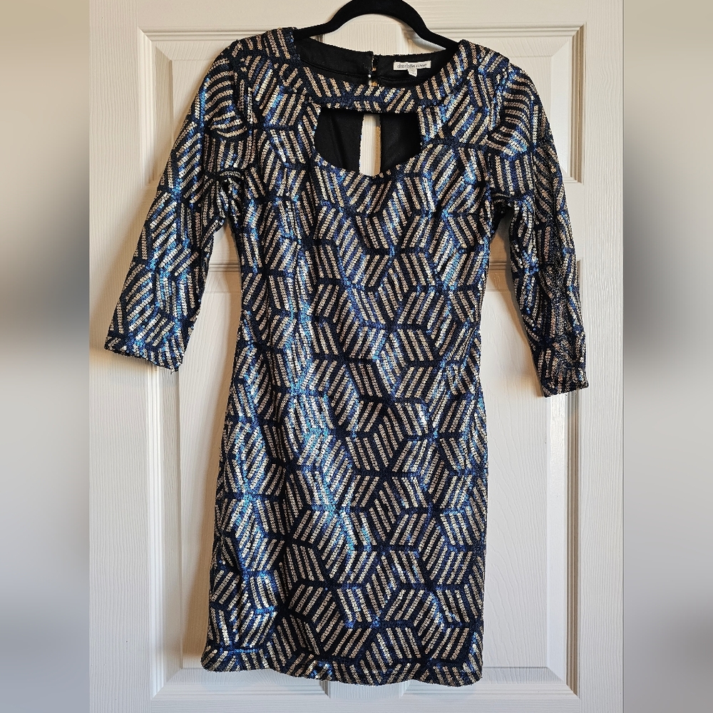 Charlotte Russe Blue and Gold Sequin Long Sleeve Dress